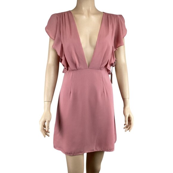 Superdown Revolve Dress Size Small Pink Deep V-Neck‎ Ruffle-Sleeve NWT - Picture 7 of 10